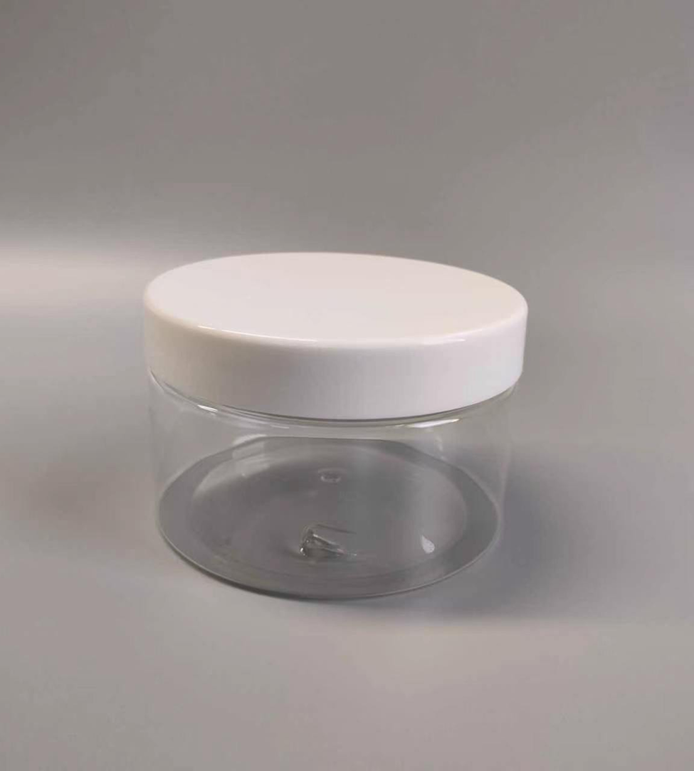 250g Clear Plastic Cosmetic Jar with White Lid